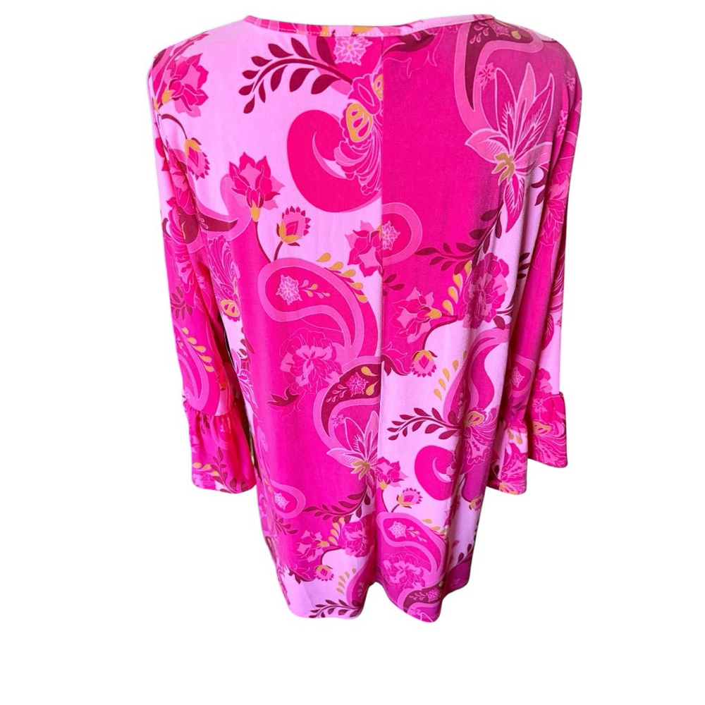 JM Collection Glamorous Vines Embellished Tunic with Ruffle Sleeves Size L NWT - Picture 5 of 8